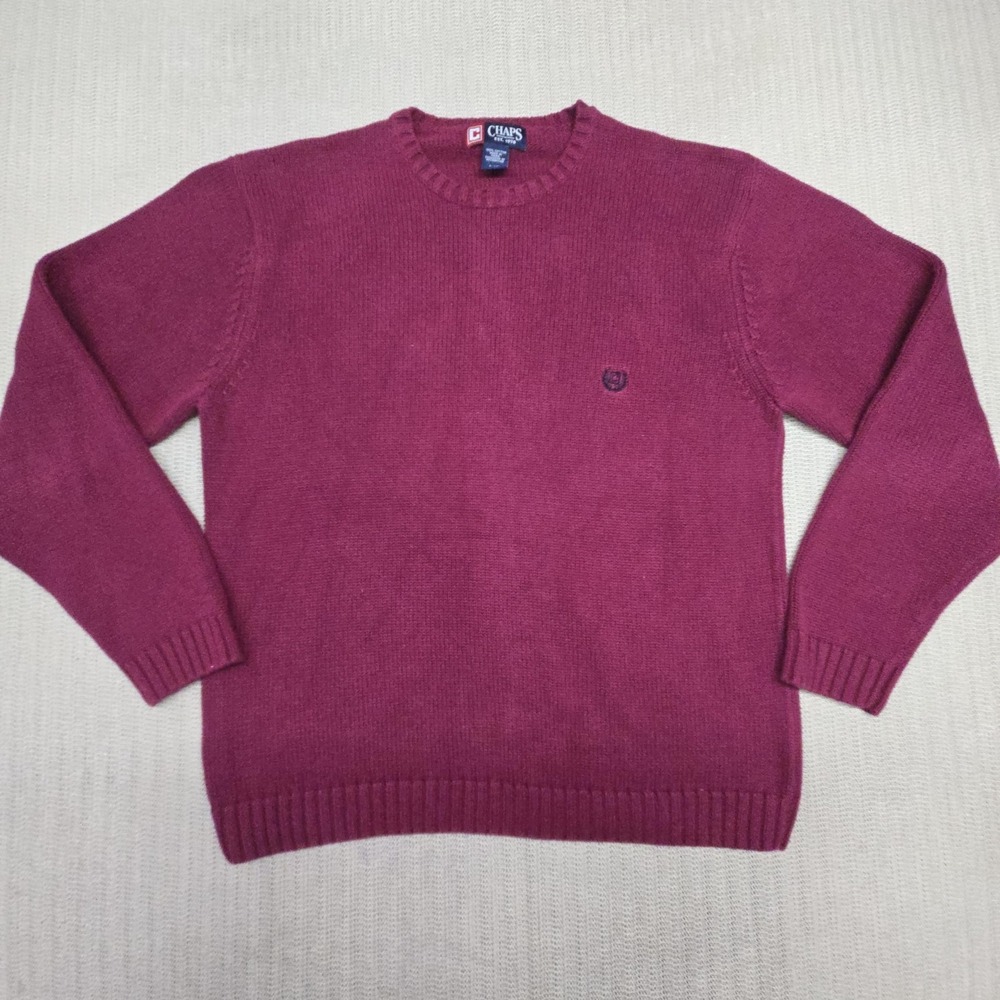 Chaps Sweater Mens Large Purple Crewneck 100% Cotton Knit Pullover Logo Casual